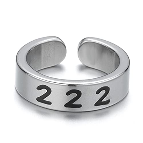 JewelryWe Schmuck Damen-Ring Edelstahl Glücksengel 222 Zahlenring Offener Ring Verstellbar Ehering Jahrestag Versprechen Ringe Band für Frauen Mädchen Silber