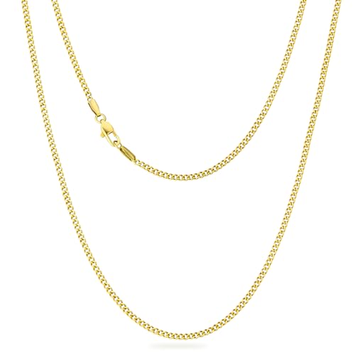 KRKC&CO 2mm Kette Damen Goldkette, Edelstahl Panzerkette mit Diamantschliff, 14K Gold Vergoldet Halskette Cuban Link Chains, Geschenke für Frauen Mädchen Herren Männer Jungs, [Länge 55,9cm]