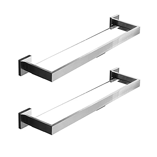 WOTZOV Badezimmerregal, Badezimmer-Glasregal, Badezimmerregale, Aufbewahrungsorganizer, gehärtetes Glas, Edelstahl, Wandhalterung, rechteckiges Duschregal, 2 Stück