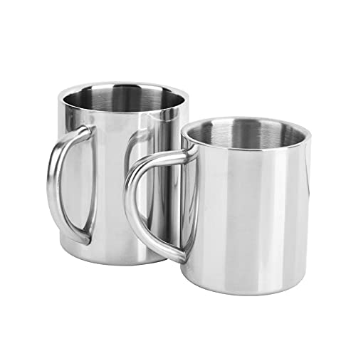 WMLBK Edelstahl Kaffeebecher mit Henkel Kaffeetasse,2 Stück Edelstahl Kaffeetasse Set Hochwertiger Bruchsicherer Isolierbecher Kaffeebecher (300ml)