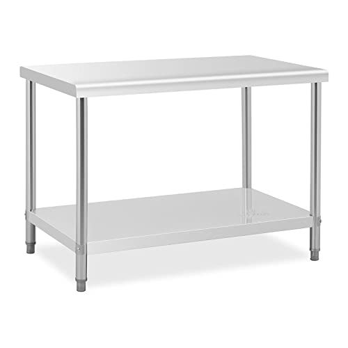 Royal Catering RCAT-120/70 Arbeitstisch aus Edelstahl (120 x 70 x 85 cm, 1 Arbeitsplatte und 1 Ablage, bis 115 kg, höhenverstellbare Füße, Edelstahl)