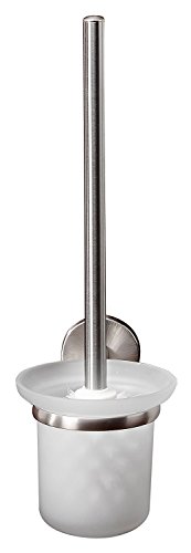 Fackelmann Toilettenbürste mit Halter FUSION, WC Garnitur, WC Bürste mit vernickelter Wandhalterung (Farbe: Silber/Milchig), Menge: 1 Stück