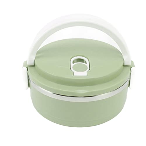 Isolierte, Einlagig Versiegelte Tragbare Reis Brotdose aus, Tragbarer, Auslaufsicherer Runder Lebensmittelbehälter, Bento, Büroangestelltengeschirr(Dunkelgrün)