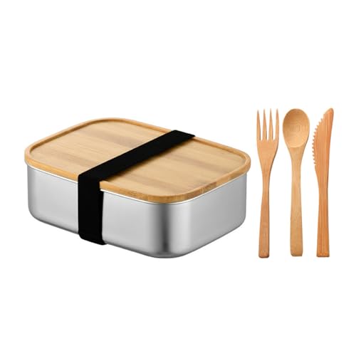 HOUSN Bento für Erwachsene/Kinder,Edelstahl und,mit Holzdeckel,BPA Plastikfreie Brotbox,Frühstücksbox für Kindergarten,Schule Ausflüge,Braun