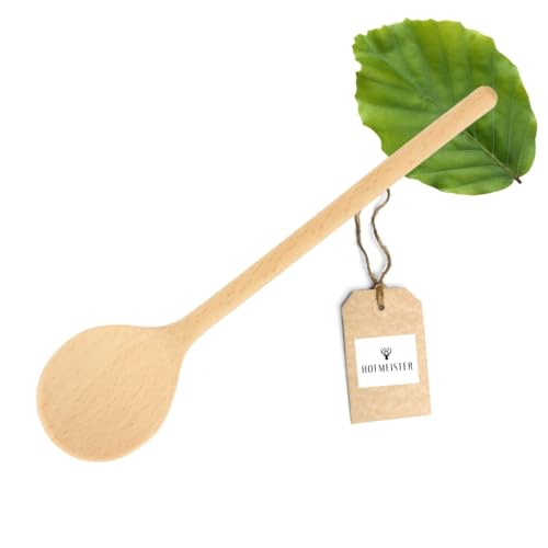 HOFMEISTER® Holz Kochlöffel, 30 cm, Naturprodukt: handgefertigt, plastikfrei, keine Kratzer im Topf, unbehandelt, hitzebeständig, antibakterieller Rührlöffel aus Buche, rund (1 Stück)