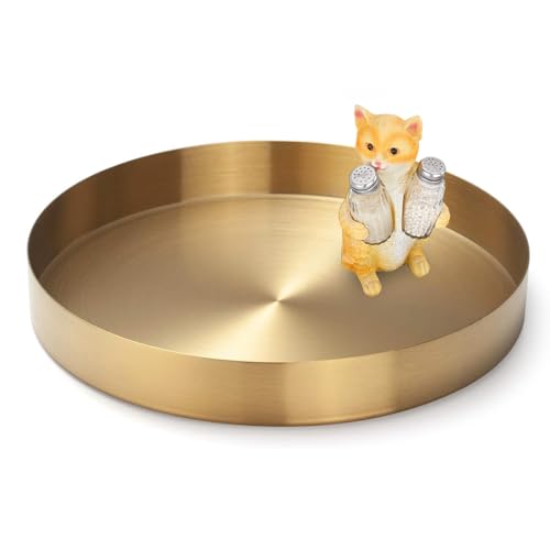 Yvttve Deko Tablett Gold Rund | Design Dekoteller und Dekotablett aus Metall | Edelstahl Serviertablett Kerzenteller Goldfarben (Golden, Ø 20 cm)