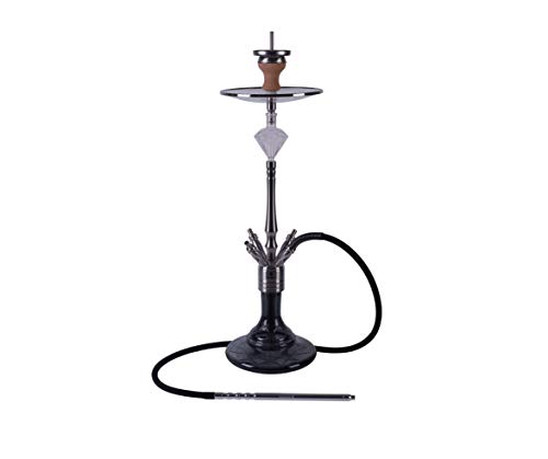 Premium Saphir Shisha Set, Wasserpfeife Shisha Edelstahl Komplettset mit 4 Anschlüsse/Schläuche. 18/8 Schliff, Klickanschluss und Diamanten Molassefänger (Saphir 7.0 Black EDT)