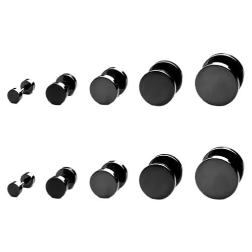 EODKSE 5 Paar Schwarze Fake Plugs Ohrringe, Edelstahl Fakeplugs in verschiedenen Größen (6-12mm), Nickelfrei, perfekt für Männer, Frauen, Creolen Ohrschmuck für jedes Outfit