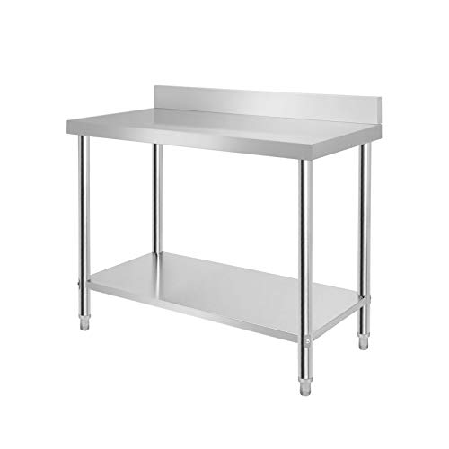 SAILUN® Edelstahl Arbeitstisch Gastro Küche Tisch Gastronomie Edelstahltisch mit extra großer unteren Ablagefläche (L x B x H: 100 x 60 x 85 cm, mit Aufkantung)