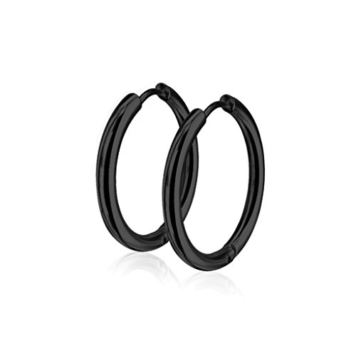 BlackAmazement 2er Set Paar 316L Uni Edelstahl Creolen Hinged Huggie 10-16 mm Ohrring Piercing blau schwarz rose gold silber, regenbogen Herren Damen (Farbe Schwarz - Größe 16 mm)