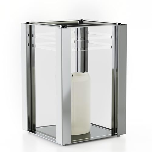 FULATEC Windlicht aus Edelstahl, Aluminium - 14x14x21 cm - Glas-Scheiben austauschbar - Für Kerzen und LED-Kerzen - Outdoor Wetterfest, Metall rostfrei - Deko Laterne für Innen & Draußen