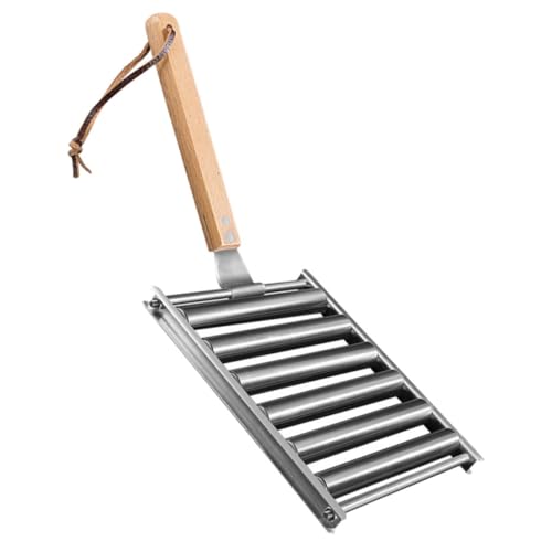 PAMINGONO Hot Dog Rollmaschine Aus Edelstahl für Camping-grill Wurstroller Holzgriff