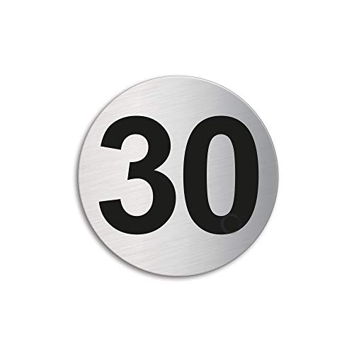 Türnummer 30 Schild Zimmernummer Edelstahl Ø 60 mm selbstklebend 7294-30
