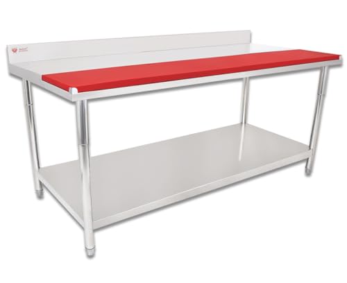 Beeketal 'BAZV-200a' Gastro Edelstahl Arbeitstisch 200 x 80 cm bis 240 kg belastbar (Tisch verschweißt und fertig montiert) mit PE Schneidbrett, Aufkantung, Ablagefläche und justierbaren Standfüßen