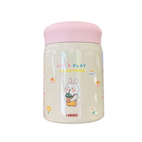 LSFYYDS 12 Unzen Isoliertes Lebensmittelglas, Thermo-Lebensmittelbehälter aus Edelstahl, Lebensmittel-Suppenbecher, Auslaufsichere Aufbewahrungsflasche für Heiße und Kalte Lebensmittel,(Kaninchen)