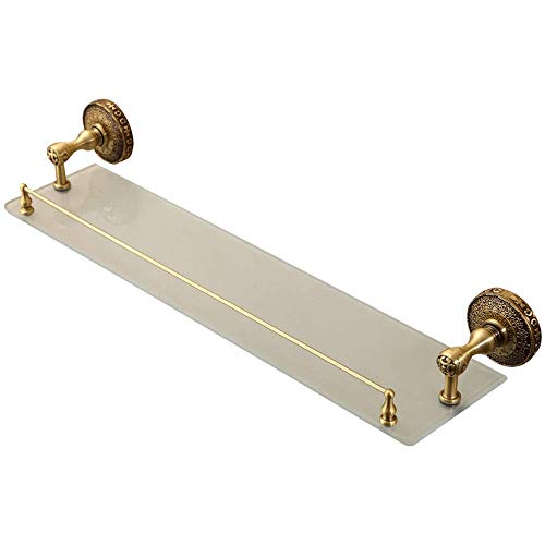Mxxephemer Glashalter im antiken Vintage-Stil aus Bronze-Messing, Badezimmerregal mit Handtuchhalter, wandmontiertes Aufbewahrungsregal für Kosmetika, schwebendes Regal-Organizer aus massivem Messing