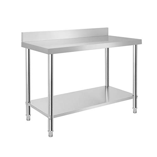 Froadp 120x60x85cm Edelstahl Arbeitstische für Lebensmittelzubereitung Küche Tisch mit Faden Verstellbare Fuß & Ablagefläche Multifunktionale Gastro Zubereitungstisch Grilltisch mit Aufkantung