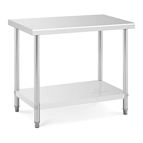 Royal Catering Arbeitstisch Edelstahltisch 100 x 60 x 85 cm 1 Arbeits- und 1 Ablagefläche bis 90 kg höhenverstellbare Füße Edelstahl-Tisch Küchentisch Arbeitstisch Edelstahl Grilltisch