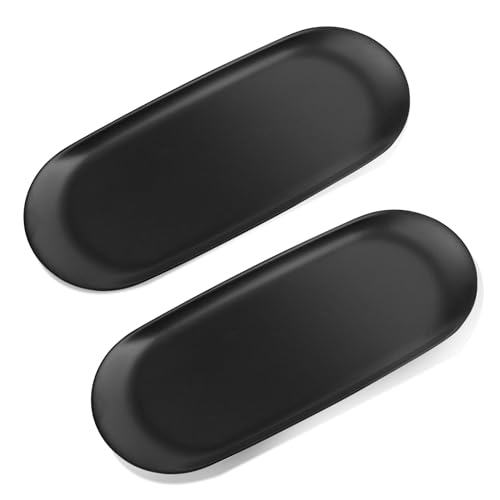 2 Stück Tablett - Deko Tablett Schwarz - Edelstahl-Deko Tablett - 23 x 9,5 cm Oval - Tablett Serviertablett für Desserts, Kosmetik, Schmuck, Kerzen, Schlüssel