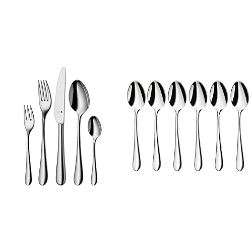 WMF Merit Edelstahl Besteck Set 6 Personen, Essbesteck Set 30 teilig, Hohlheftmesser & Merit Espressolöffel Set 6-teilig, 10,8 cm, Cromargan protect Edelstahl poliert, kratzbeständig