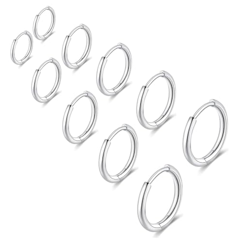 WKRTDY 5 Paare Edelstahl Creolen Ohrringe für Damen und Herren - Silberfarbene Ohrringe in Größen von 8-16mm - Kreolen für Männer und Frauen