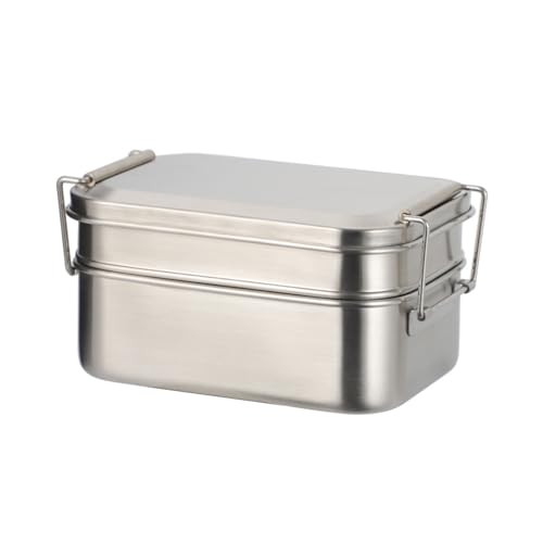 HOUSN, 1340 ml Doppelschicht Glatt und Leicht zu Reinigen, Schule Lunchboxen für Kinder und Erwachsene,Silber