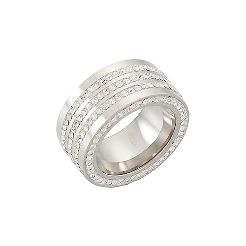 Bihsilin Edelstahl Ringe für Frauen, Hochzeit Ring Damen Breit 11MM mit Zirkonia Bandring Silber Ringe Personalisiert Nickelfrei Größe 60 (19.1)