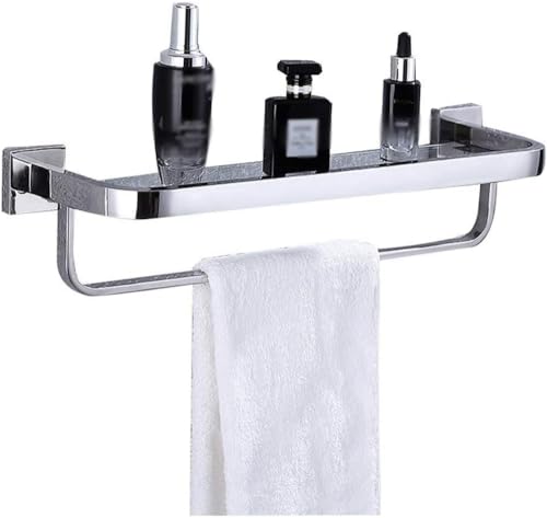 WOTZOV Badezimmerregale, Badezimmer-Glasregal aus Edelstahl mit Handtuchhalter und Reling-Finish, Wandhalterung – 40 cm, Größe (60 cm),60 cm