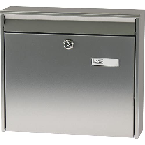 BURG-WÄCHTER Briefkasten ohne Zeitungsfach mit Namensschild, Rostfreier Edelstahl, Einwurf-Format DIN C4, 2 Schlüssel, Borkum 3877 Ni