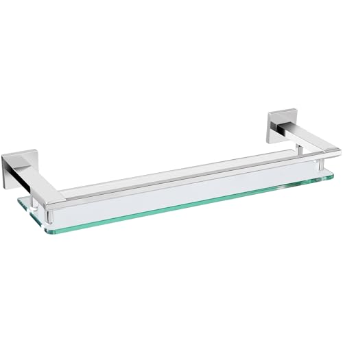 LANC A7613CP Badezimmer-Regal, Glasregale, schwebend, gehärtetes Glas, rechteckig, Edelstahl, Wandmontage, silberfarben, poliert, Regale für Badezimmer, Küche, Organizer, Zubehör, 50,8 cm
