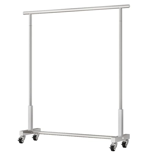 SKVLF Garderobenständer Robuster Kleiderständer Zum Aufhängen Von Kleidung Silberner Edelstahl Kleiderstange Auf Rollen Freistehende Garderobe Für Schlafzimmer Und Boutiquen(Size:100X40X150CM)