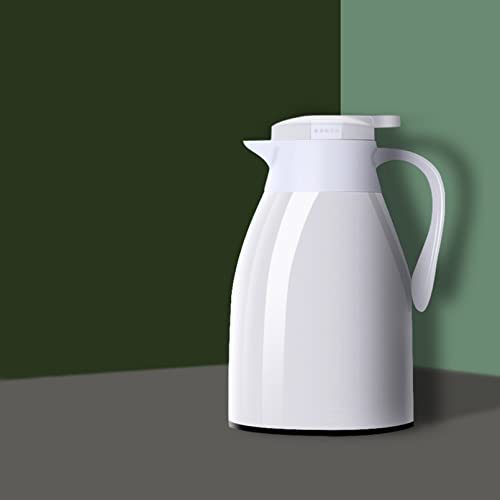 Pevfeciy Thermoskanne, Kunststoff 1l/1.5l/2l, mit Glaseinsatz, Soft Grip, Quick Press Verschluss,Isolierkanne hält 24 Stunden heiß, ideal als Kaffeekanne oder Teekanne, Kanne für 8 Tassen,Grau,1L