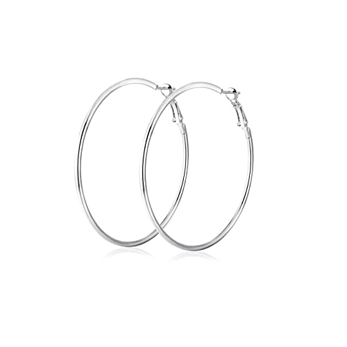 ANAZOZ Ohrringe Creolen Groß, Ohrringe Hochzeit Braut Edelstahl Modeschmuck Silber Großer Kreis 70mm