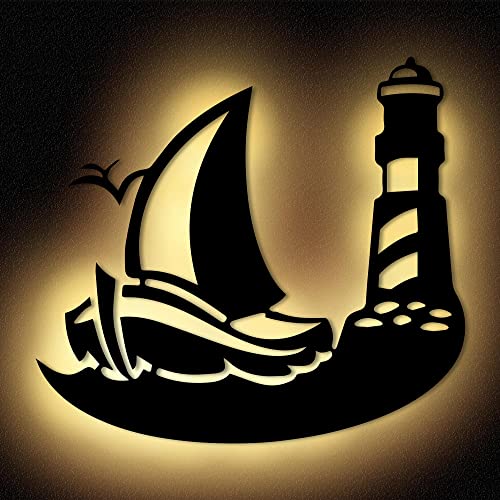 Led Leuchtturm auf See Wand Deko Maritim Dekoration I Mit Edelstahl Wandhalter I Batteriebetrieb