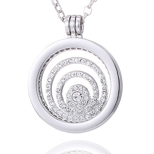Morella Damen Halskette 70 cm Edelstahl und Anhänger mit Coin Zirkoniaring Silber in Schmuckbeutel