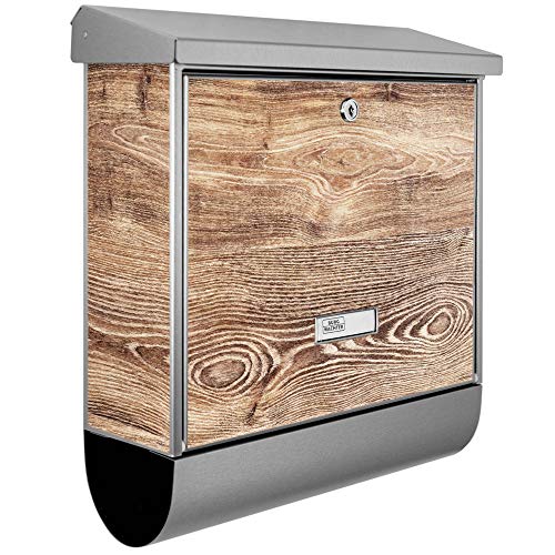 banjado® Burgwächter 38x39x12cm Motiv Maserung/Briefkasten ohne/Briefkasten grau/Postkasten inkl. Montagematerial & 2 Schlüsseln