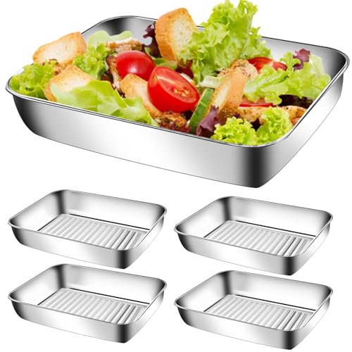 4 Stück Panierschalen Set, Panier-Set Aus Edelstahl, Panierstraße Edelstahl, 25 * 20 * 5.5 Cm Schale Zum Panieren Schnitzel Panierset Schalen Spülmaschinenfest Zum Backen Von Kuchen Marinieren Fleisch