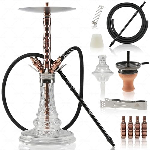 THE HOOKAH - MEGATRON KOMPLETTSET Anthrazit Gunmetal HANDCUT SET Shisha 67cm V2A Edelstahl 4 Adapter Schlauch Kristalglas Bowl Anschlüsse Molassefänger Kaminaufsatz 18/8 Kopfschliff Mundstück