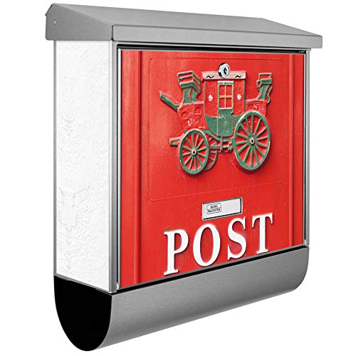 banjado® Burgwächter Briefkasten Edelstahl 38x39x12cm mit Motiv Postkasten Nostalgie/Briefkasten Edelstahl ohne Zeitungsfach/Briefkasten grau/Postkasten inkl. Montagematerial & 2 Schlüsseln