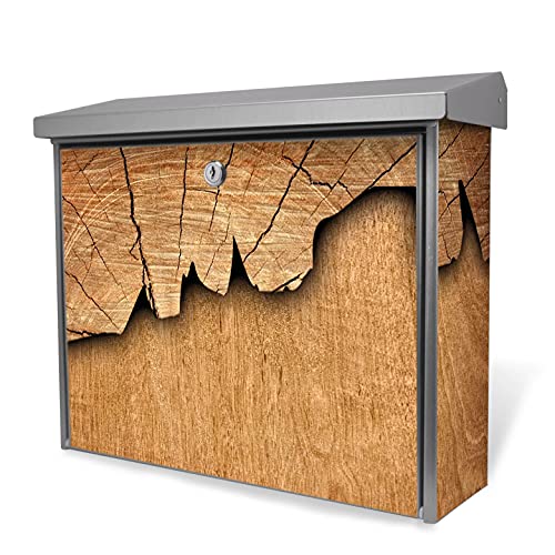 banjado® Burgwächter Briefkasten Edelstahl 38,5x31,5x12cm mit Motiv Holz/Briefkasten Edelstahl ohne Zeitungsfach/Briefkasten grau/Postkasten inkl. Montagematerial & 2 Schlüsseln