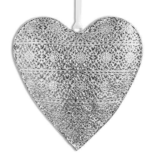 Edelstahl Deko Anhänger in Herz-Form Ø 21 cm - großer Herzanhänger in Barock-Optik - Hänge-Dekoration als Wohndeko für Fenster, Türen oder Wände
