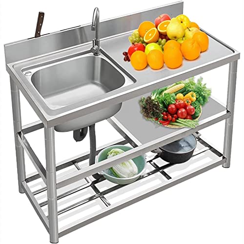 Kommerzielle Edelstahlspüle mit Werkbank, Küche Restaurant Spüle Set Wasserhahn & Abflussbrett, Waschküche Waschbecken Single Bowl Outdoor für Bar Restaurant Hotel und Haus,Left,100X50X80CM