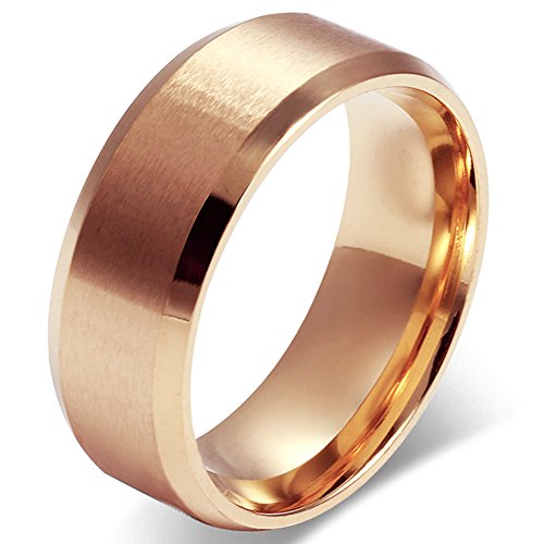 JewelryWe Herren Ring Edelstahl Rosegold: 8mm Herren-Ring Hochglanz Poliert Verlobungsringe Eheringe Partnerringe Edelstahlring Bandring Männer Band mit Gravur Größe 57