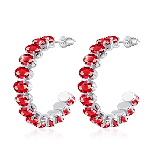 Linawe Rubin Rot Ohrringe Silber Hängend, Creolen Groß Ohrhänger Ohrschmuck, Edelstahl Ohringe Damen Modeschmuck Hypoallergene