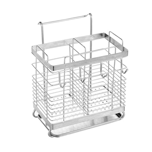 HOUSN Abtropfgestell Geschirr Silber Spülbecken Organizer Küche Geschirrablage 304 Edelstahl für Spüle Ordnungshelfer Küchenutensilienhalter Badezimmer,Silber