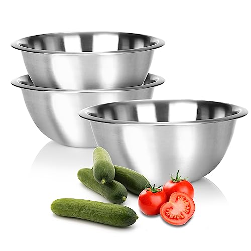 com four® 3x Rührschüssel aus   multifunktionale Küchenschüssel   silberfarbene Metallschüssel   praktische zum Servieren und Anrichten (3 Stück   Ø 24cm)