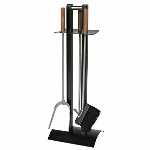 raik 21.02.928.2 Kaminbesteck, 3 teilig, schwarz beschichtet, Edelstahl, Nussholz, 65cm