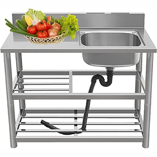 Kommerzielle Edelstahlspüle Bewegliche Dienstprogrammspüle Wäschewanne Doppelspüle Restaurant Spülbecken Set mit Wasserhahn für Garage,Restaurant,Küche,Waschküch e,Outdoor,100X50X80CM