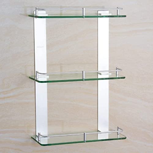 WOTZOV Regal aus gehärtetem Glas, Badezimmerregal mit 3 Etagen, Edelstahl-Glasregal, Badezimmer-Aufbewahrungsregal, Dusch-Eckregal, Badezimmer-Organizer, an der Wand montierte R