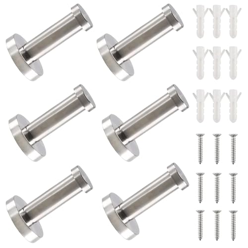 Luabue 6 Stück Garderobenhaken Edelstahl Gebürstet Wandhaken Handtuchhaken Kleiderhaken Haken Garderobe Mantelhaken Bad Garderobe Haken zum Schrauben Wandmontage für Garderobe Bad Küche Wand 75mm